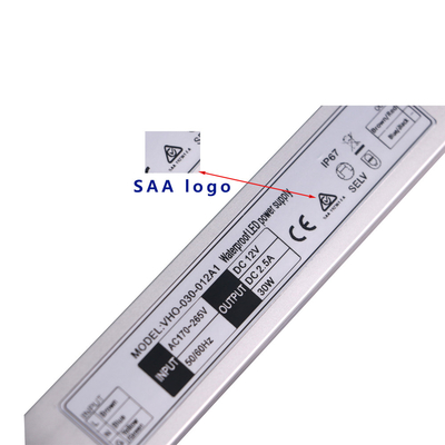 SAA Certificate Slimline LED Driver 12V 30W Waterproof Constant Voltage IP67